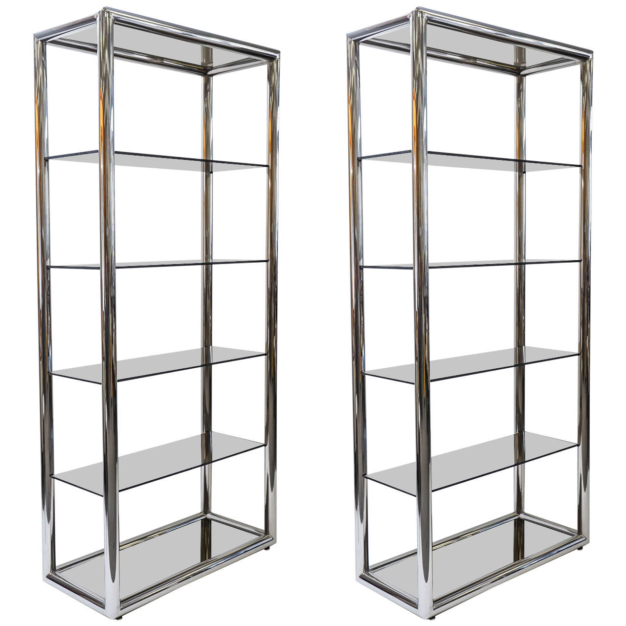 Pair of Pace Collection Polished Aluminum and Smoked Glass Shelves For ...