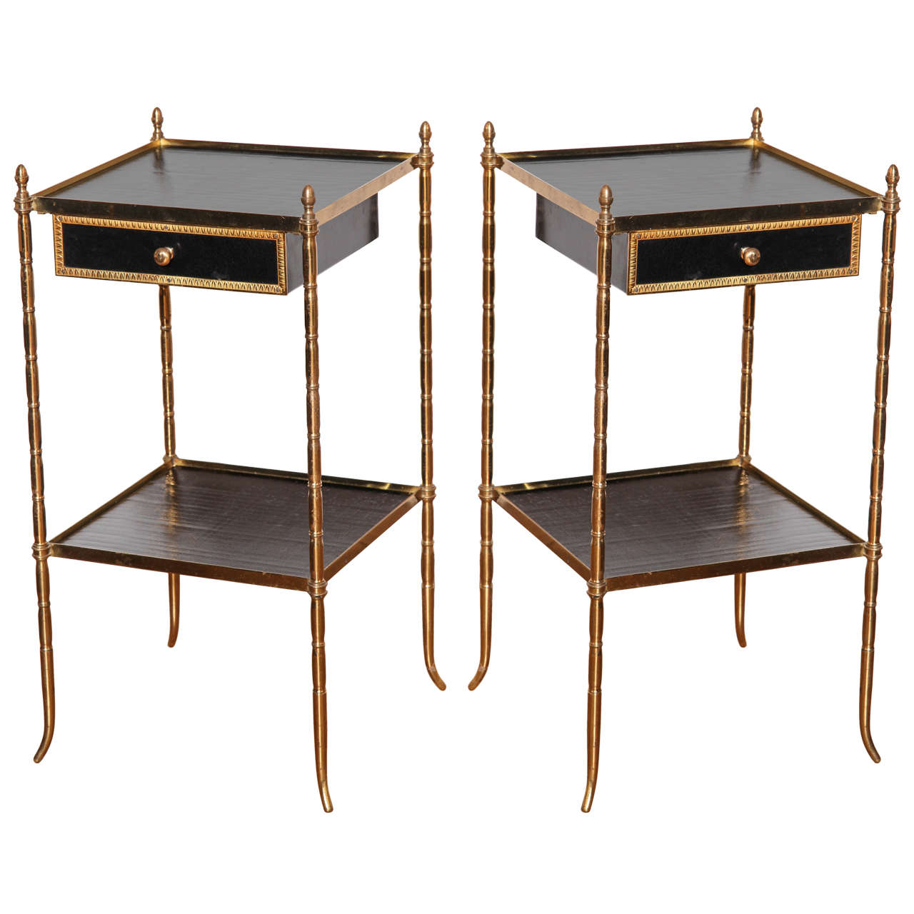 Pair of Gilt Brass, Faux Bamboo Two-Tier Etagere Tables, France circa 1930