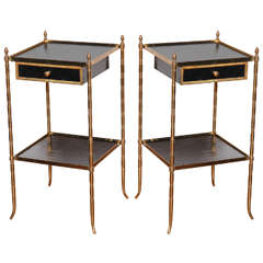 Pair of Gilt Brass, Faux Bamboo Two-Tier Etagere Tables, France circa 1930
