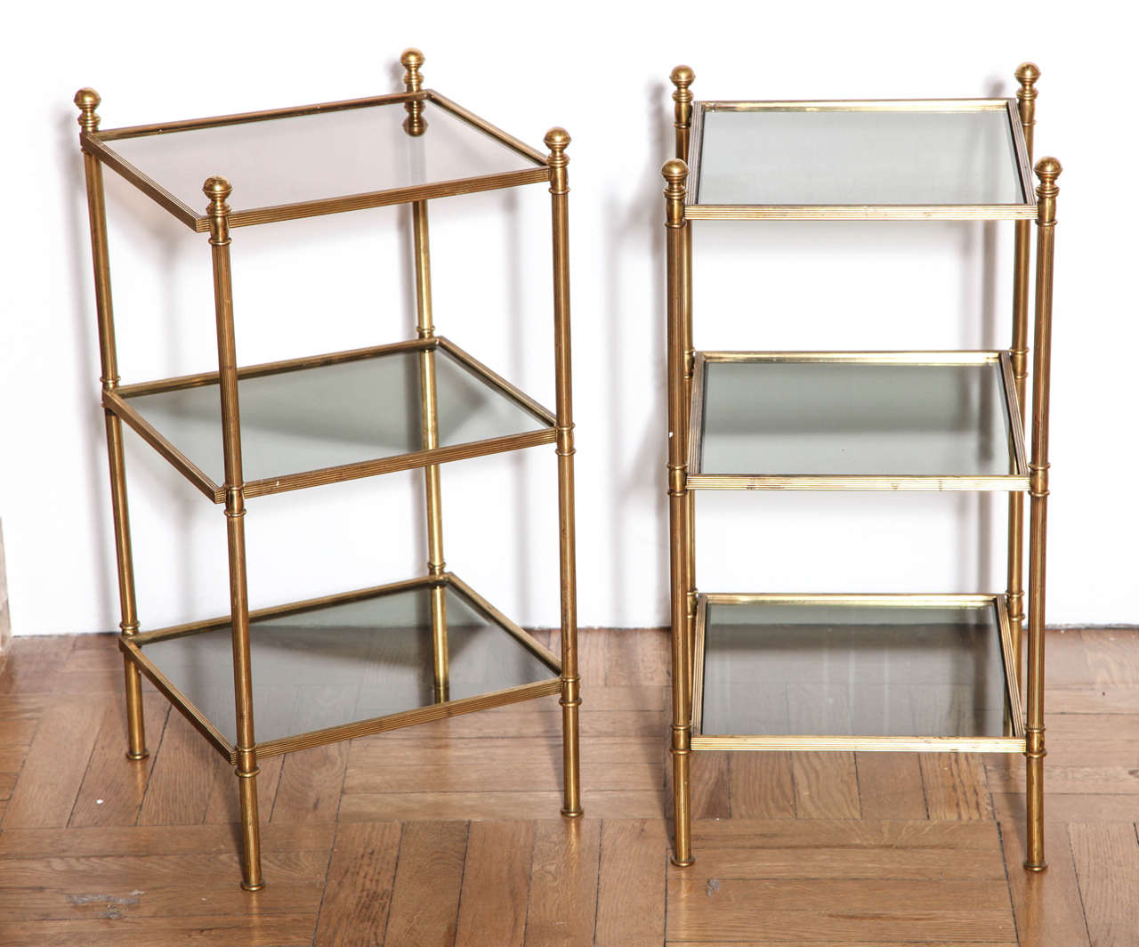 Mid-20th Century Pair of Brass and Glass Three-Tier Etagere Tables, French circa 1950 For Sale