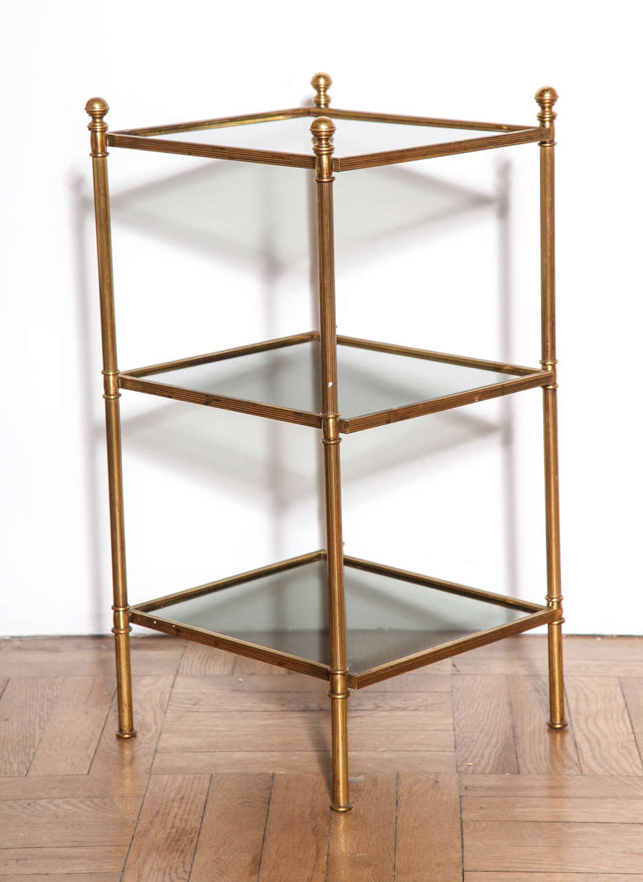 Pair of Brass and Glass Three-Tier Etagere Tables, French circa 1950 For Sale 1