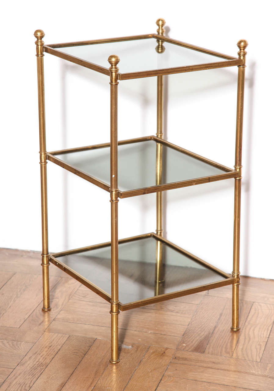 Pair of Brass and Glass Three-Tier Etagere Tables, French circa 1950 For Sale 2