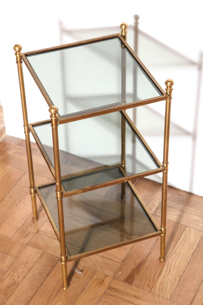 Pair of Brass and Glass Three-Tier Etagere Tables, French circa 1950 For Sale 3
