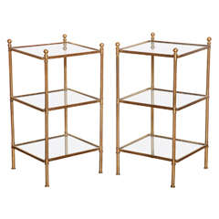Pair of Brass and Glass Three-Tier Etagere Tables, French circa 1950