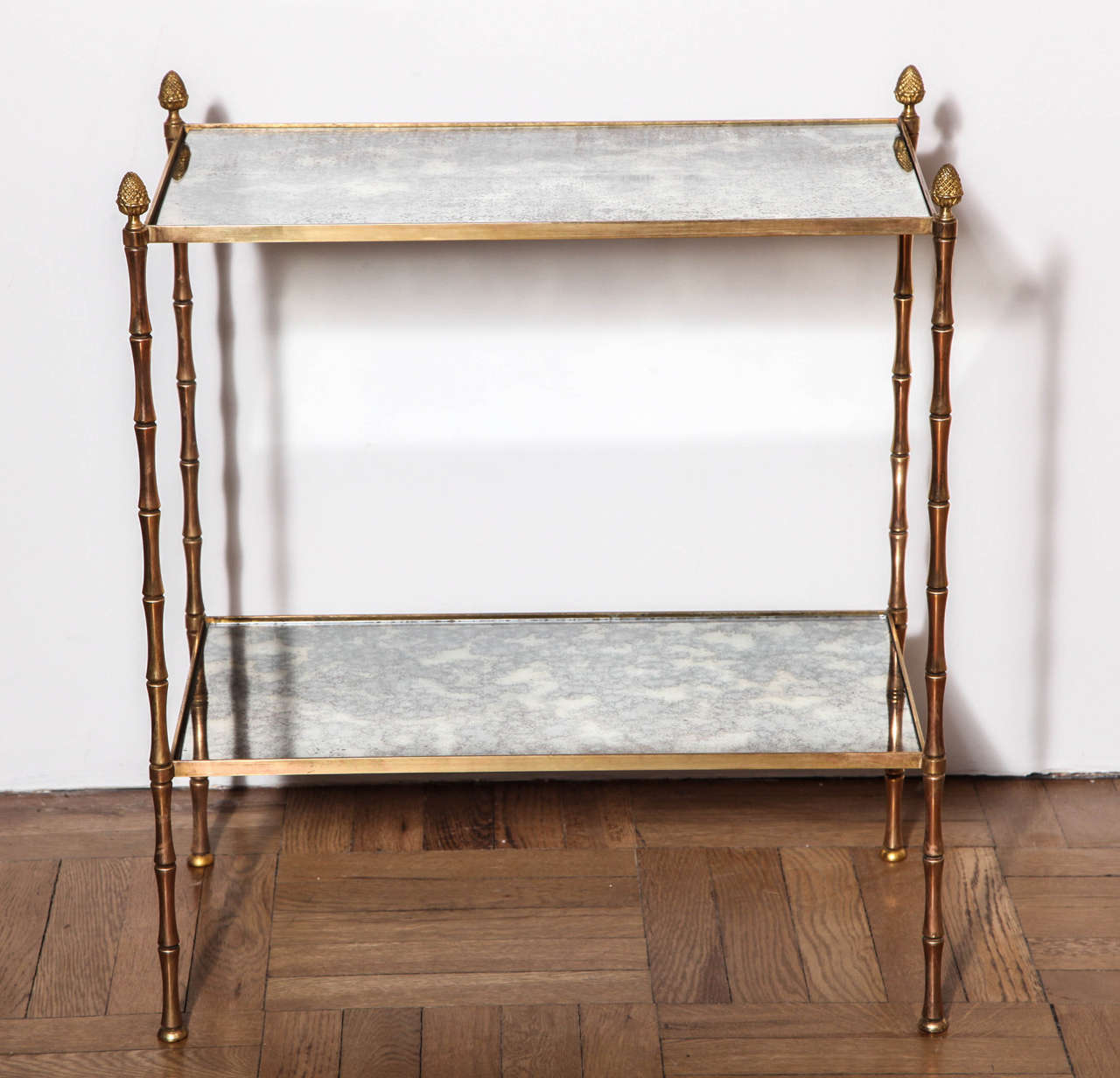 Gilt Brass Faux Bamboo Etagere Table with Mirrored Glass, France circa 1950