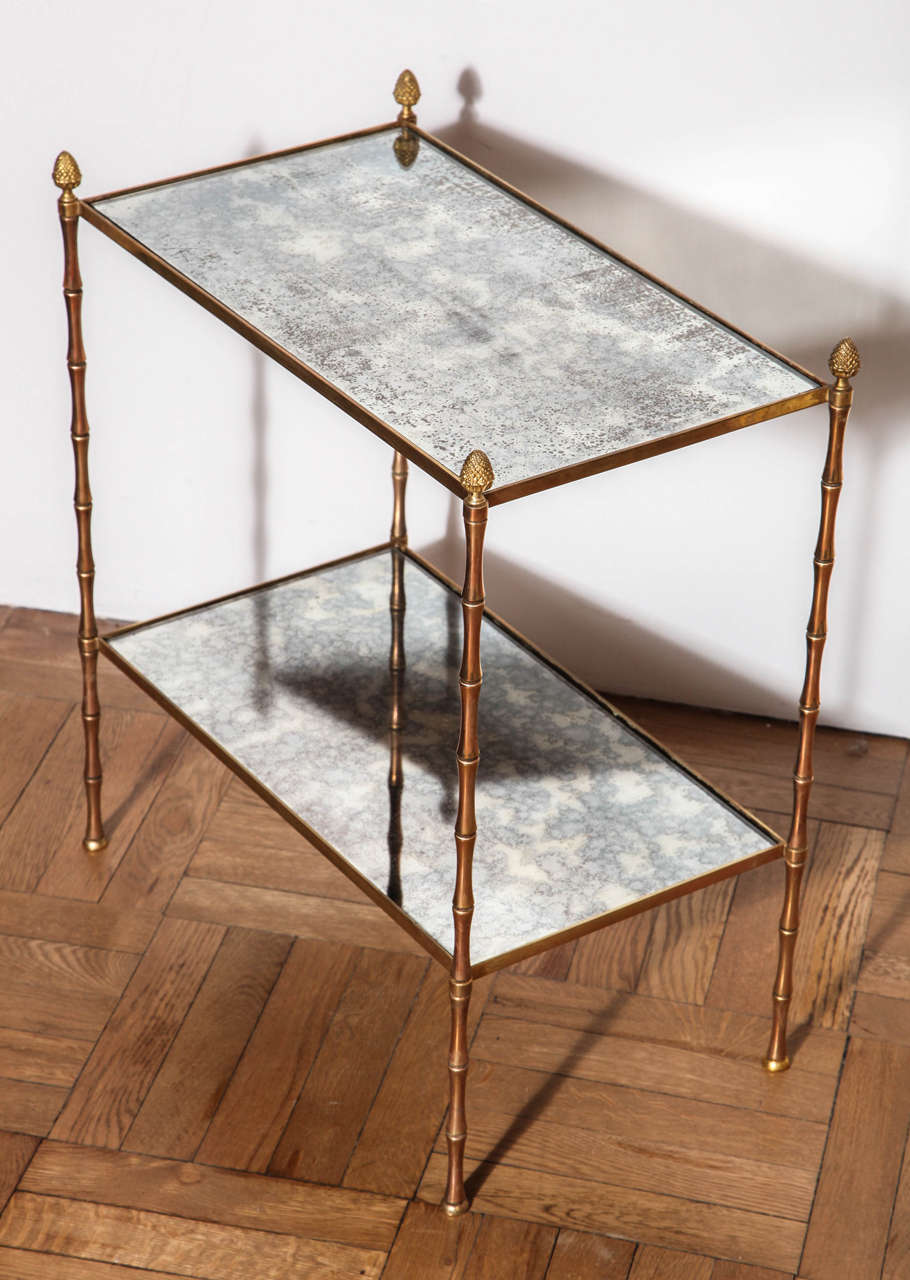 Gilt Brass Faux Bamboo Etagere Table with Mirrored Glass, France circa 1950 In Excellent Condition For Sale In New York, NY