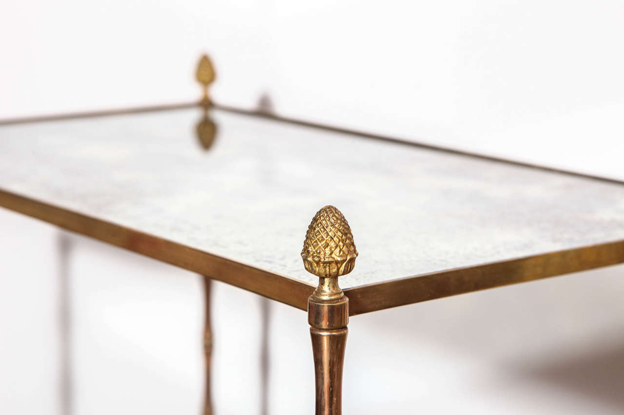 Gilt Brass Faux Bamboo Etagere Table with Mirrored Glass, France circa 1950 For Sale 2