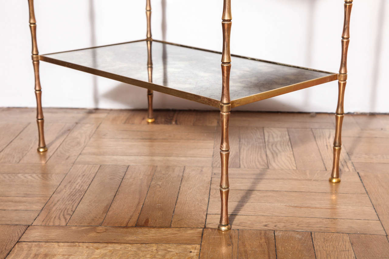 Gilt Brass Faux Bamboo Etagere Table with Mirrored Glass, France circa 1950 For Sale 3