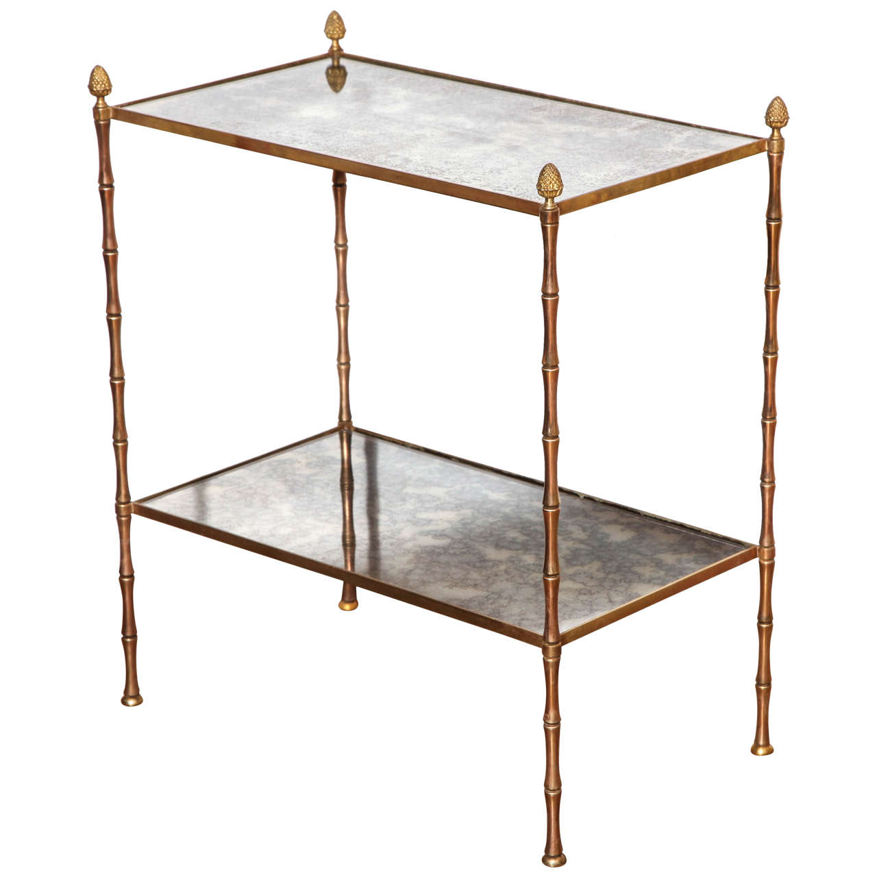 Gilt Brass Faux Bamboo Etagere Table with Mirrored Glass, France circa 1950 For Sale