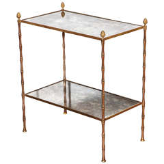 Gilt Brass Faux Bamboo Etagere Table with Mirrored Glass, France circa 1950