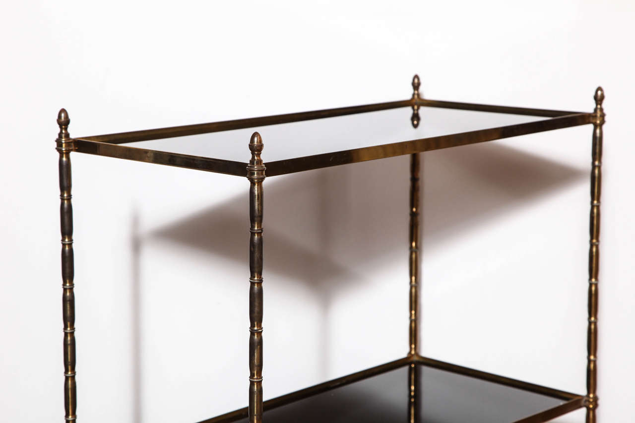Pair of Gilt Brass Faux Bamboo, Two-Tier Etagere Tables, France, circa 1950 In Good Condition For Sale In New York, NY