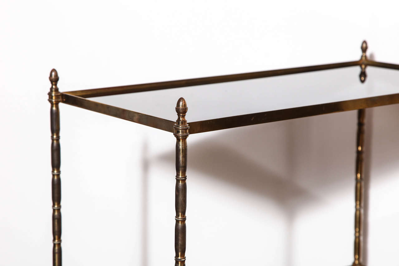 Pair of Gilt Brass Faux Bamboo, Two-Tier Etagere Tables, France, circa 1950 For Sale 2