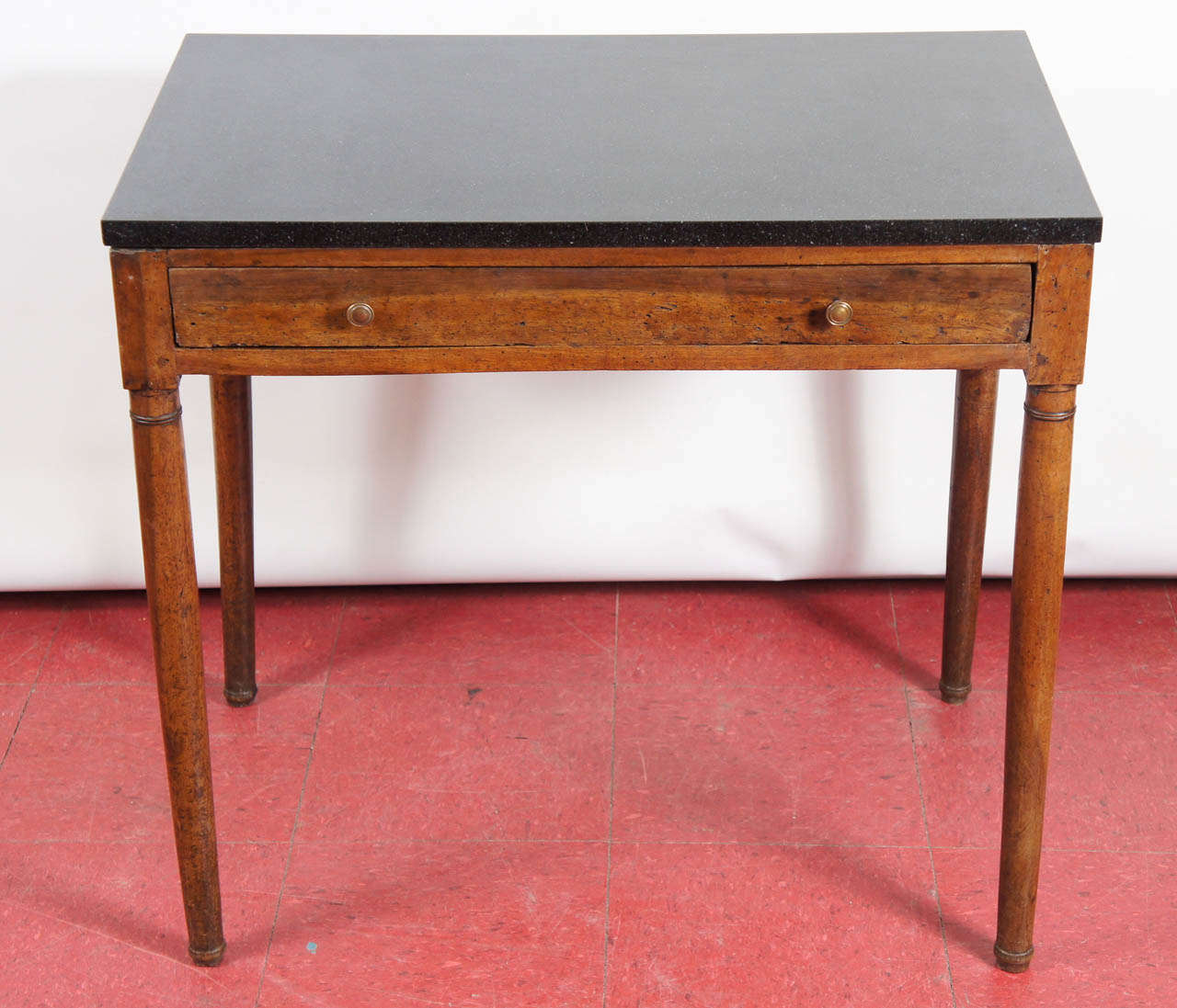 This classical walnut table has aged patina.  Can be free standing, finished on all 4 sides.  Perfect as end table, night table or vanity.

Neoclassical, restauration period.