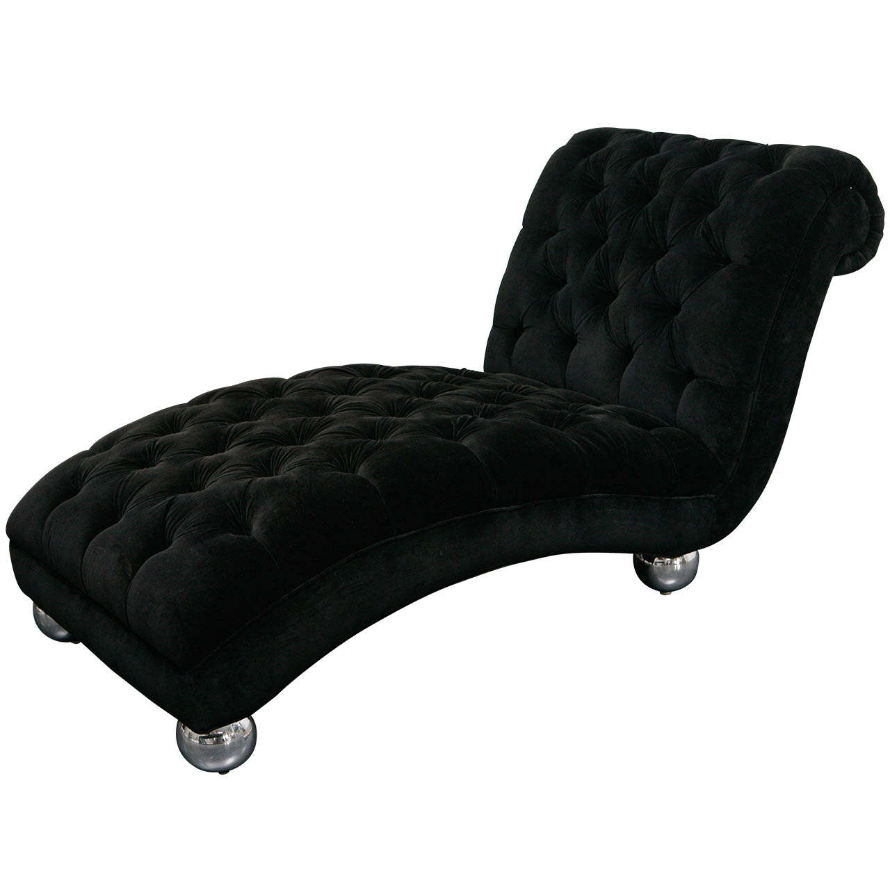 Vinage Black Velvet Chaise Lounge For Sale
