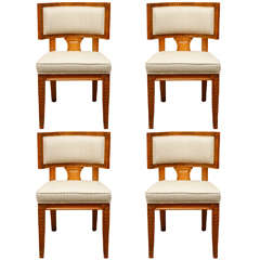 Set of Four Vintage Carved Wood Klismos Chairs