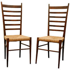 Pair of Italian Ladder-Back Chairs with Woven Seats