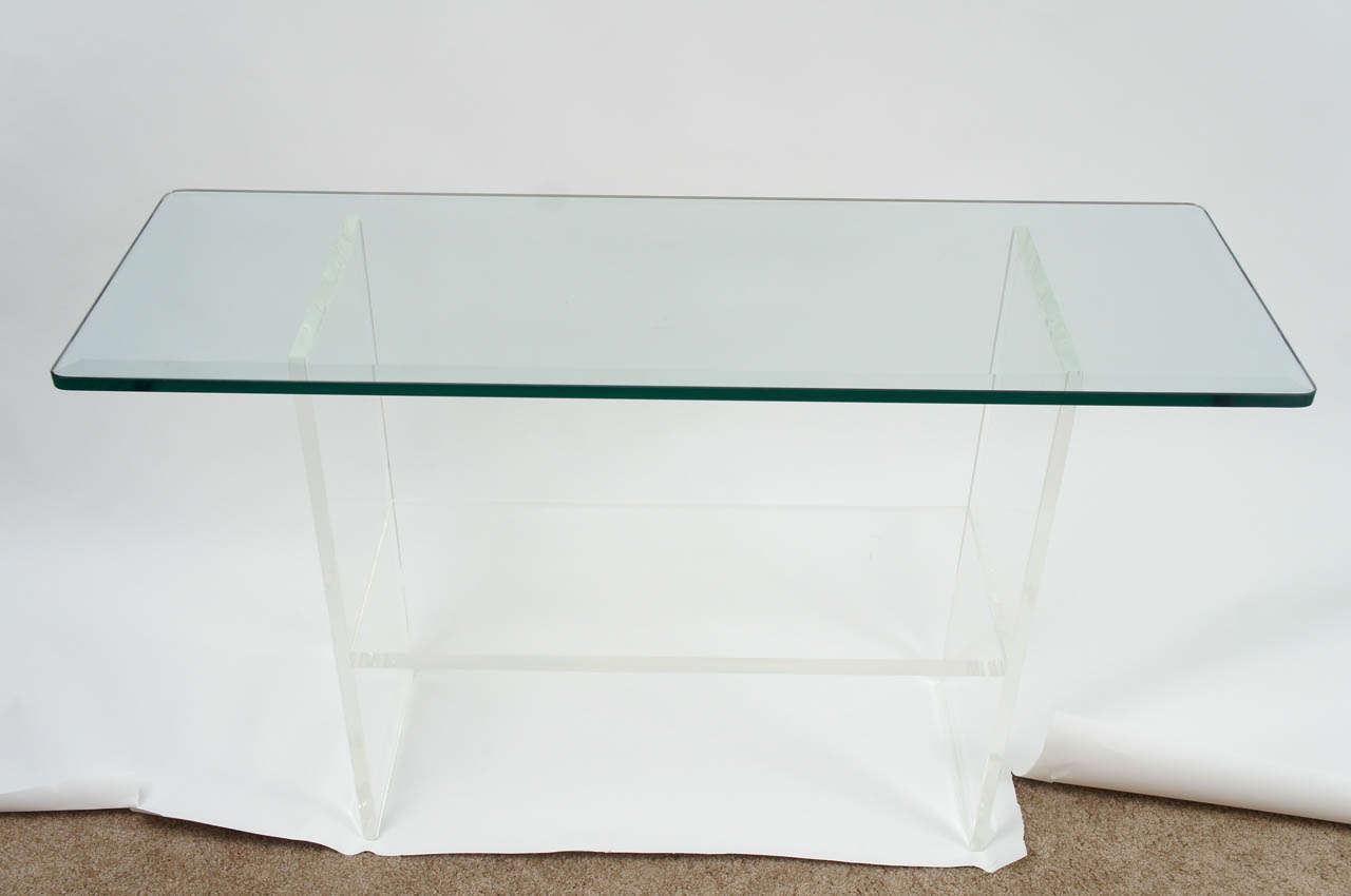 Mid-Century Modern Lucite and Glass Console Table circa 1980 For Sale