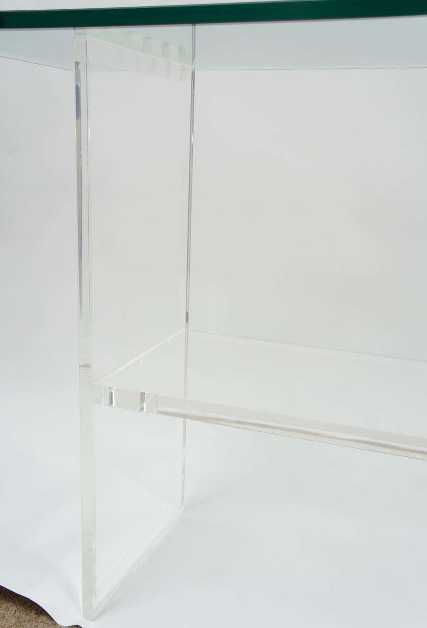 American Lucite and Glass Console Table circa 1980 For Sale