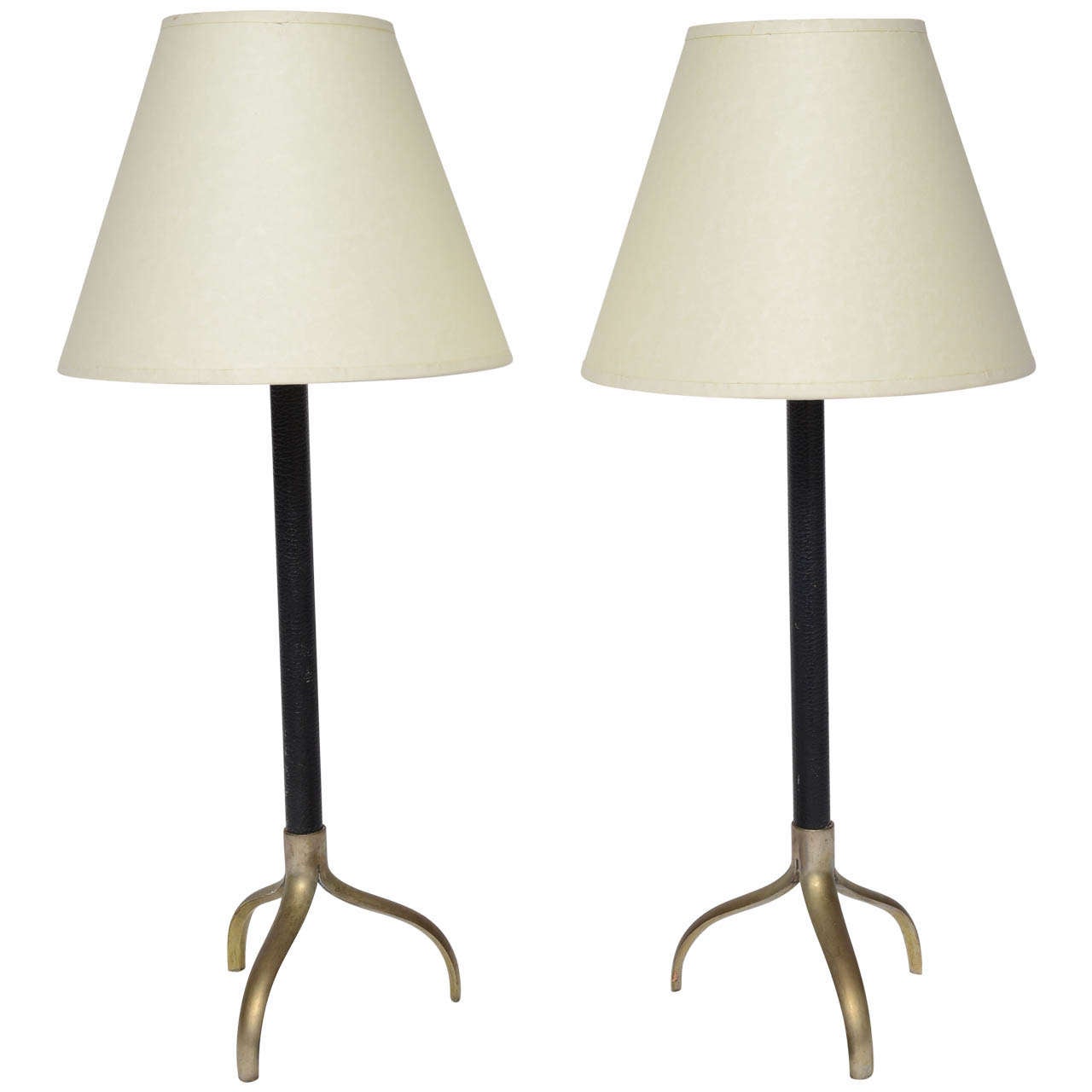 Pair of Stitched Leather Adnet Lamps