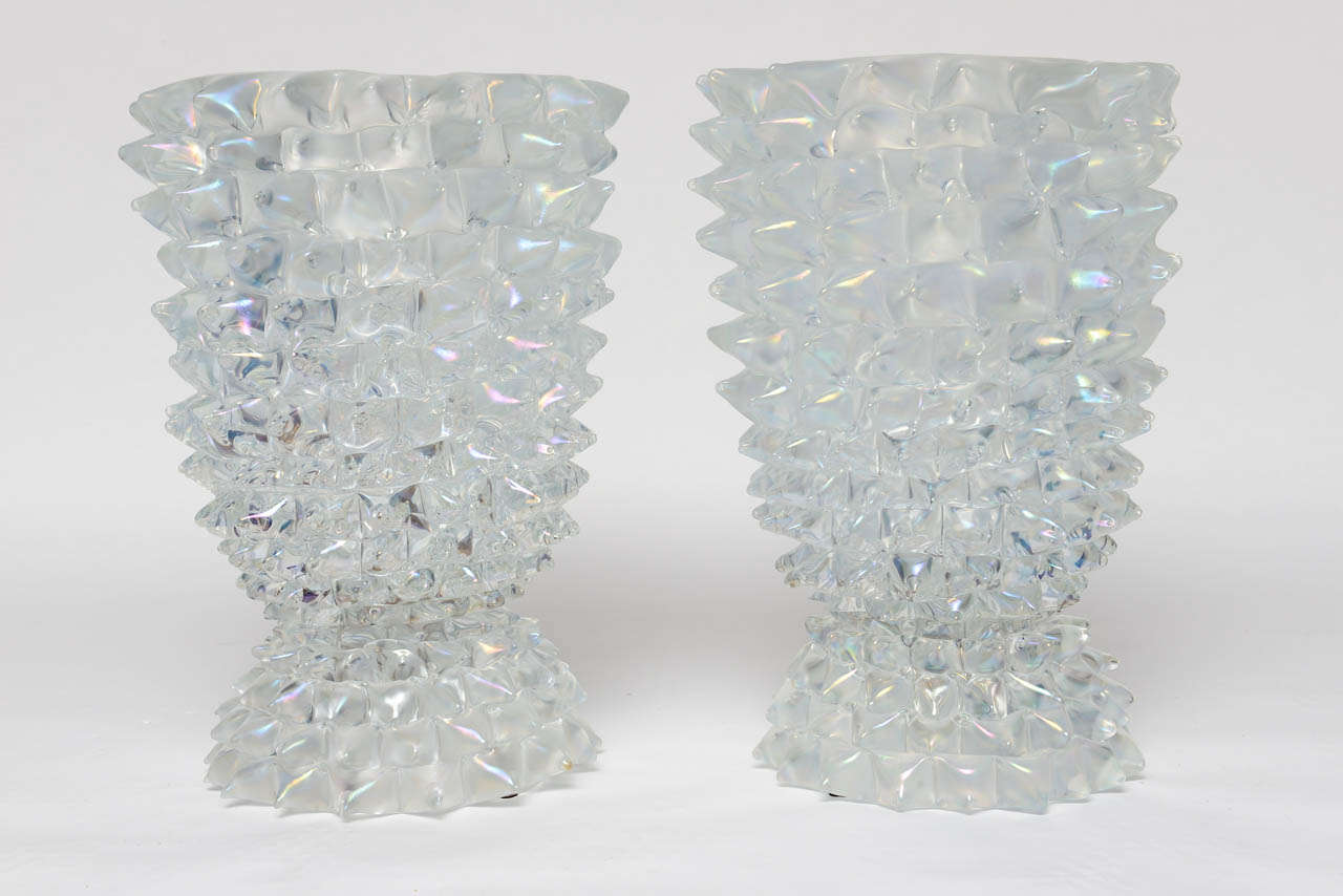 Pair of Oversized Rostrato Murano Glass Uplights In Excellent Condition In Miami, FL