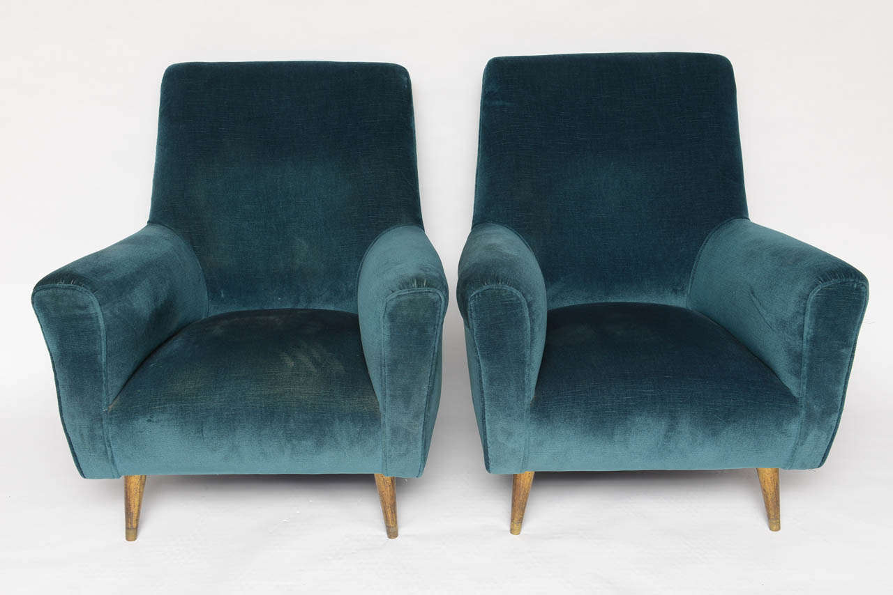 ALL ORIGINAL - tapered brass legs (original patina, can be easily polished).  Upholstery is original and in great clean 
