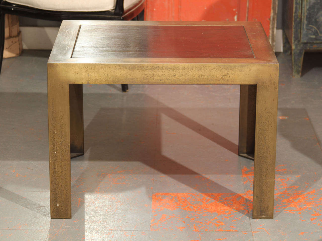 pair bronze side/end  tables with wood inset tops. nice vintage patina
