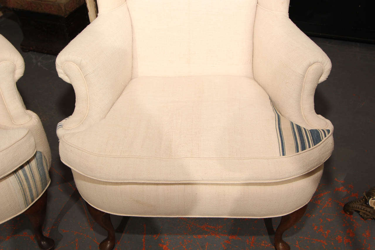 Pair of Linen Rolled Armchairs In Good Condition In Seattle, WA