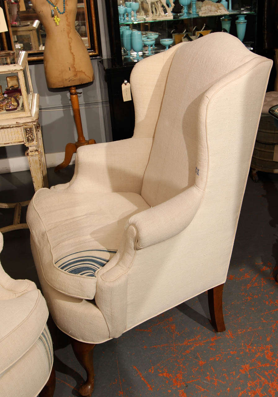 Pair of Linen Rolled Armchairs 1