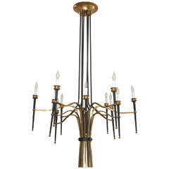 Stylish Italian 1950s Brass and Iron 12-light Chandelier 11