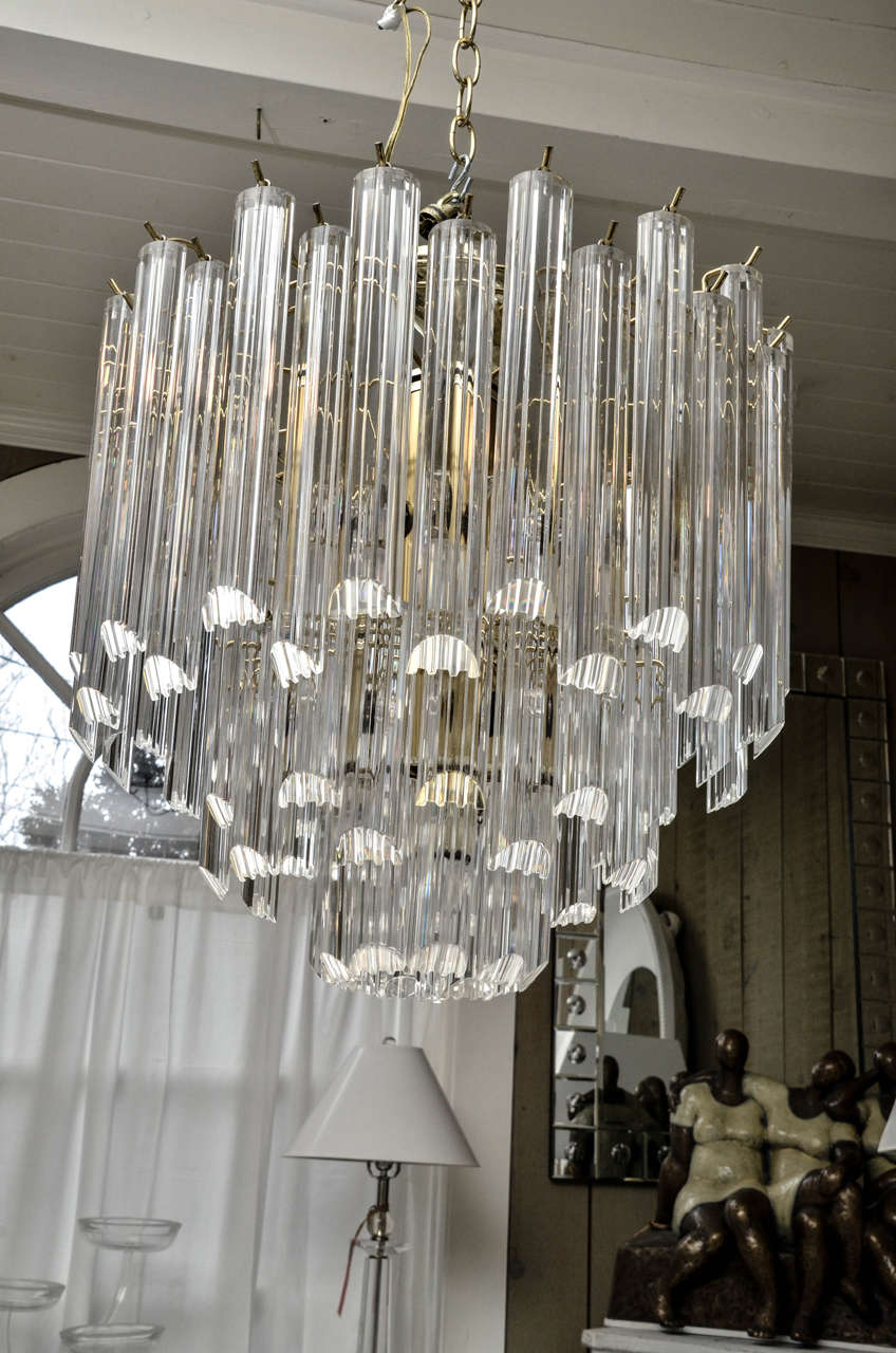 Mid-20th Century Vintage Lucite and Brass Chandelier For Sale