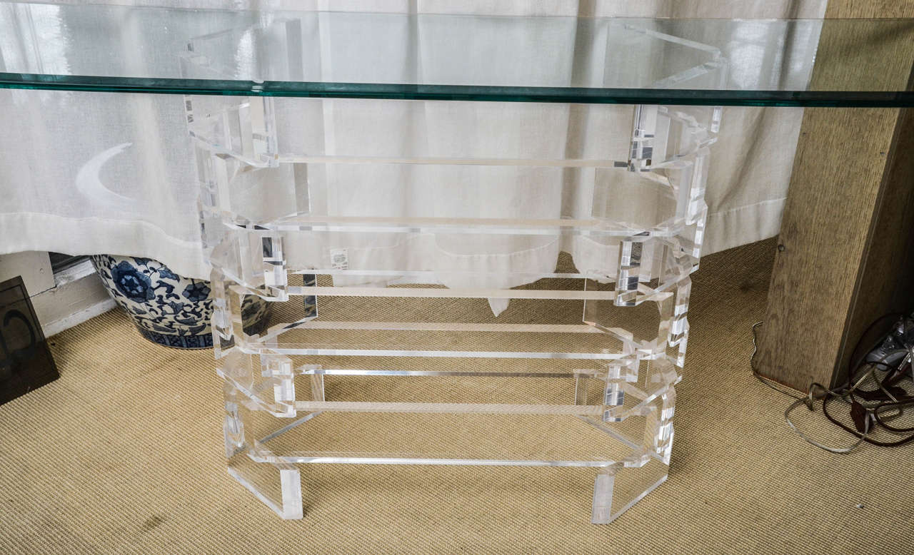 Mid-Century Modern Mid-Century Oval Lucite Console with Beveled Glass Top