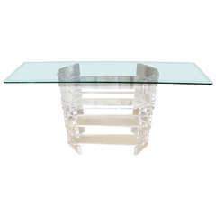 Mid-Century Oval Lucite Console with Beveled Glass Top