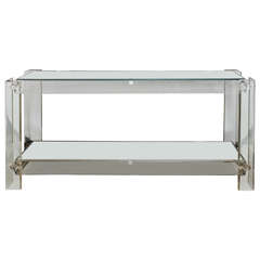 Attractive Mid-Century Lucite Console with Two Mirrored Shelves