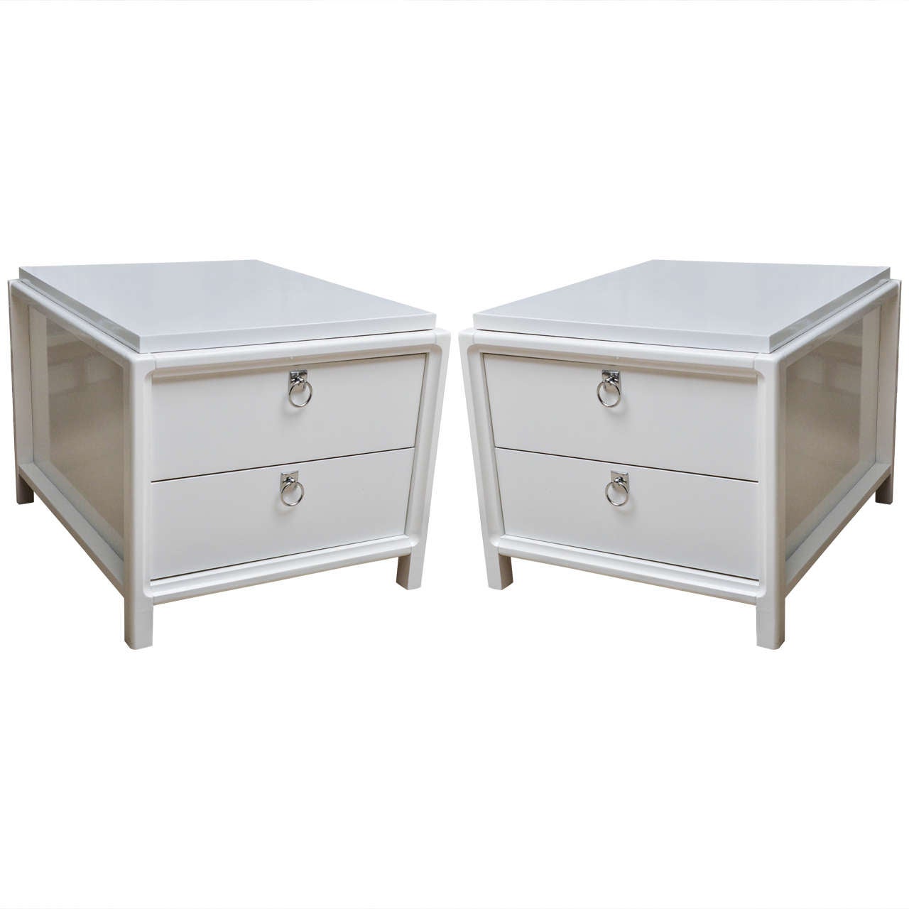 Pair of Vintage White Lacquer Two-Drawer Nightstands
