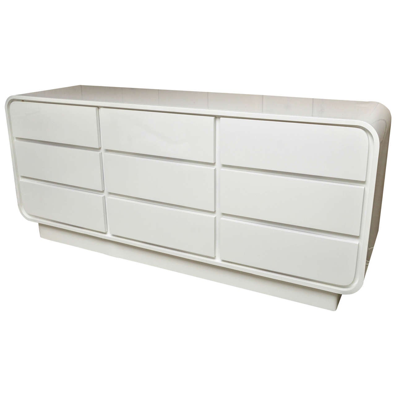 Attractive Vintage White Lacquer Nine-Drawer Commode