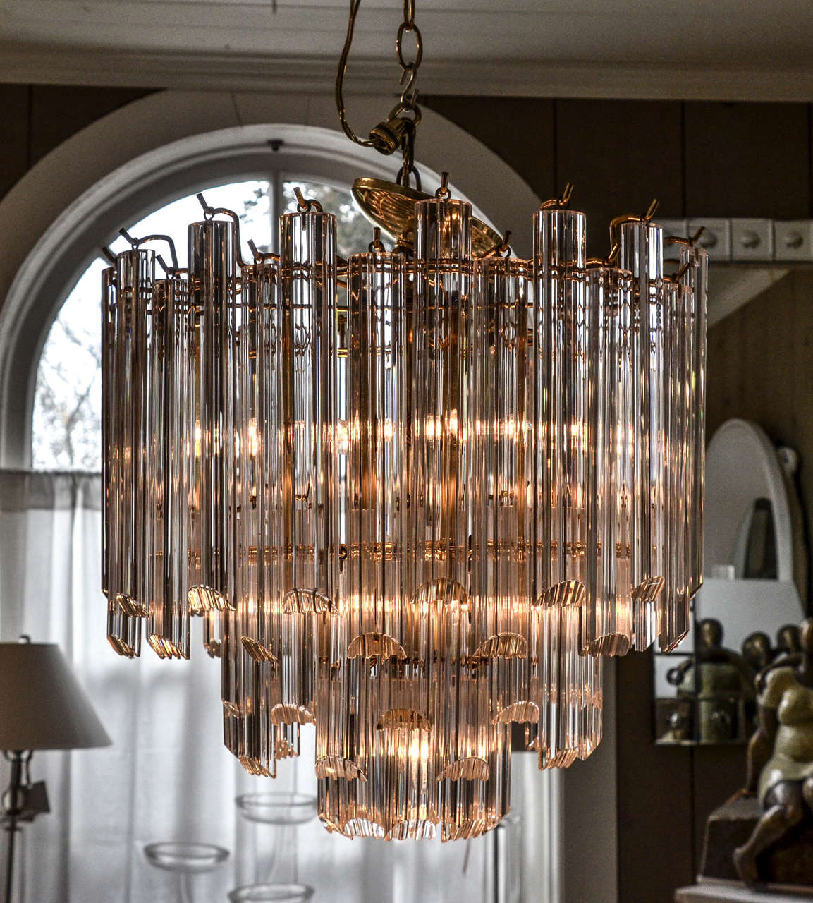 Vintage Lucite and Brass Chandelier For Sale at 1stDibs