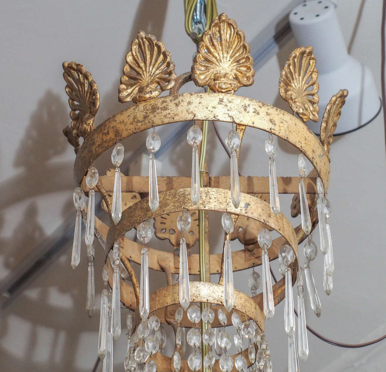 Italian Gilt Iron and Crystal Empire Style Chandelier In Good Condition In Natchez, MS