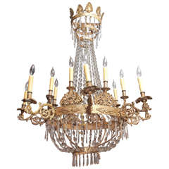 Italian Gilt Iron and Crystal Empire Style Chandelier 6