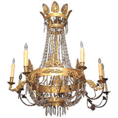 Italian Gilt Iron and Crystal Empire Style Chandelier 5