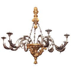 Monumental Tuscan Giltwood and Patinated Iron Hanging Fixture
