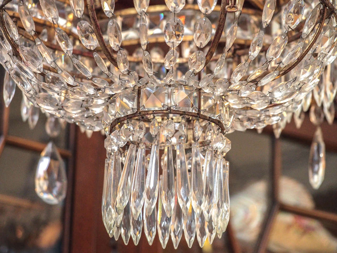 Italian Gilt Metal and Crystal Pagoda inspired Chandelier 6