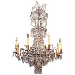 Italian Gilt Metal and Crystal Pagoda inspired Chandelier