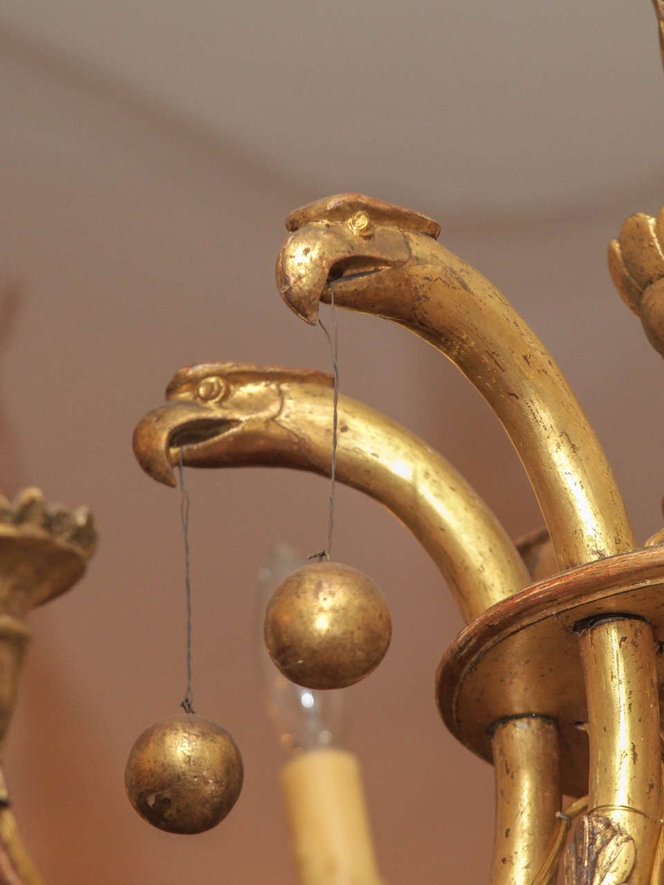 19th Century German Giltwood Chandelier with Eagle Motif 1