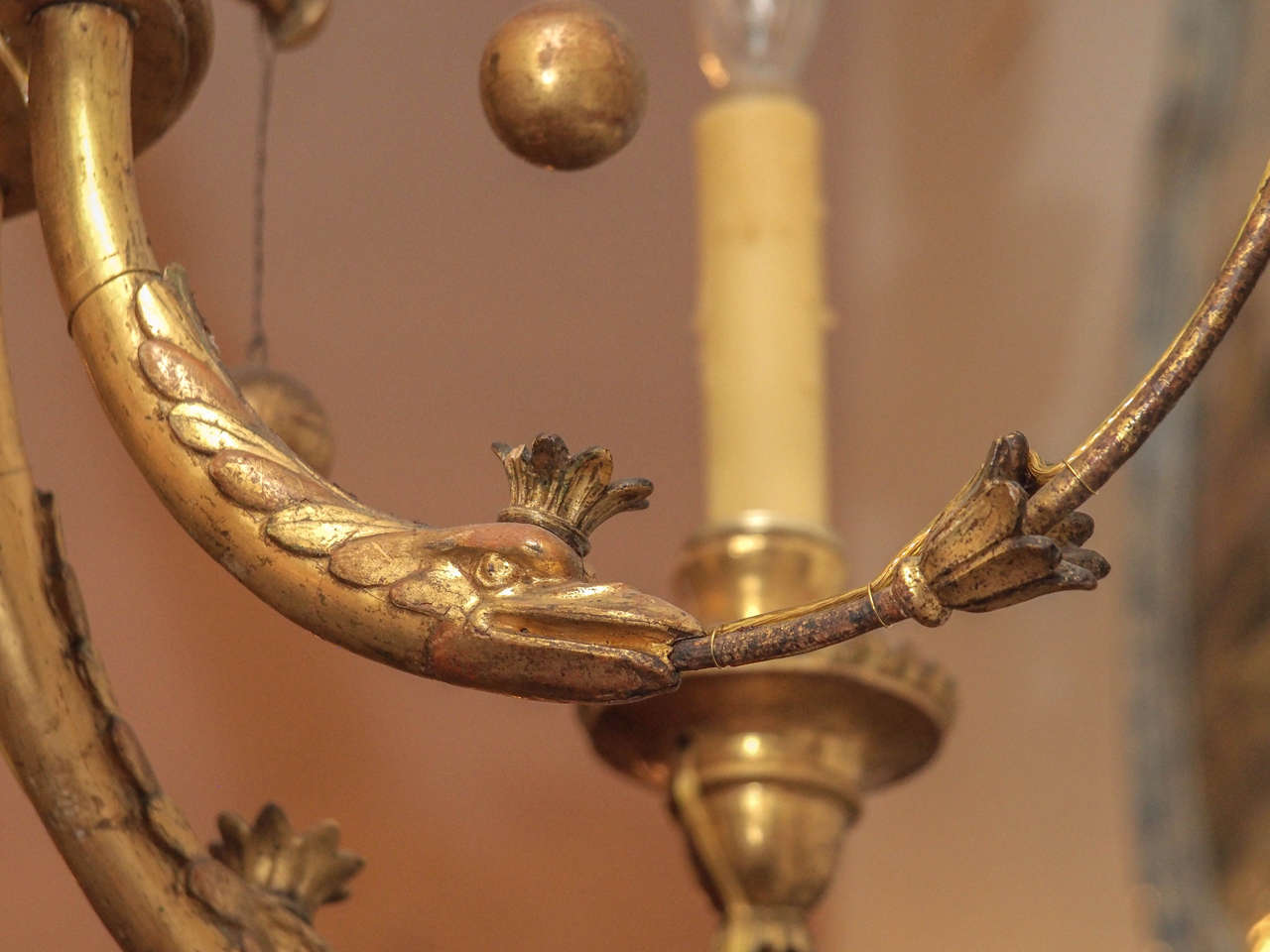 19th Century German Giltwood Chandelier with Eagle Motif 4