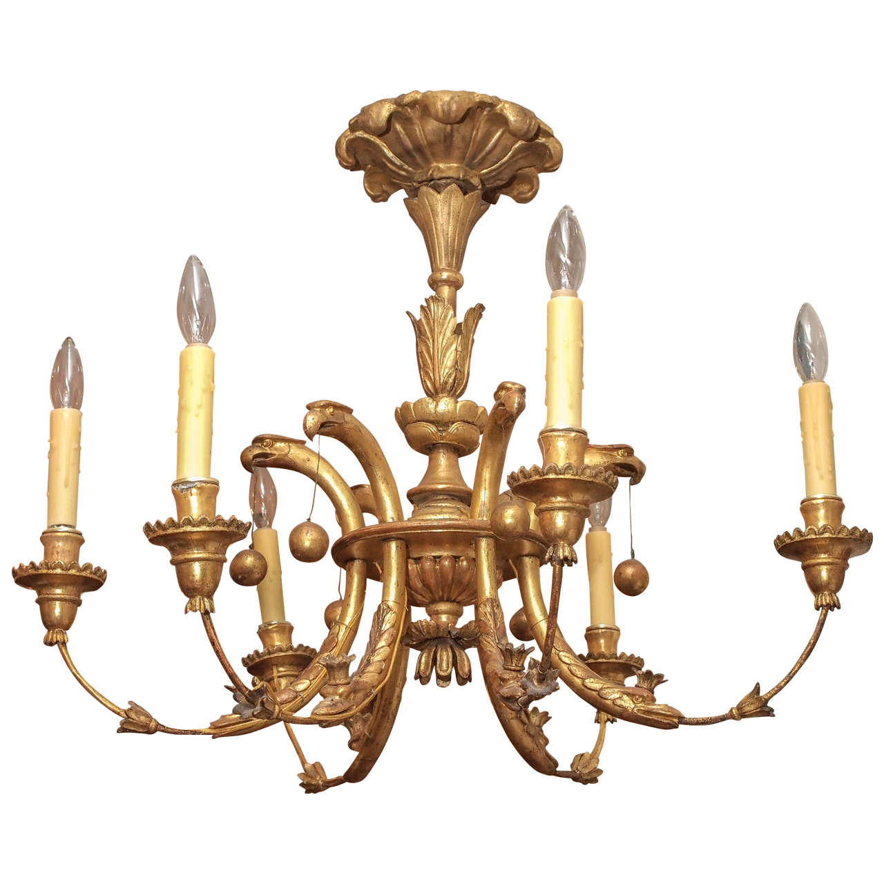 19th Century German Giltwood Chandelier with Eagle Motif