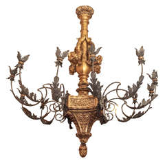 Monumental Italian Giltwood and Iron Chandelier 3
