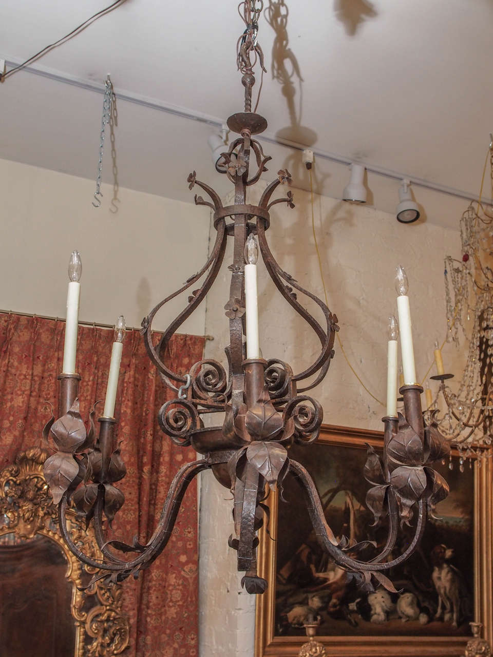 Italian six-light iron chandelier, late 19th century.