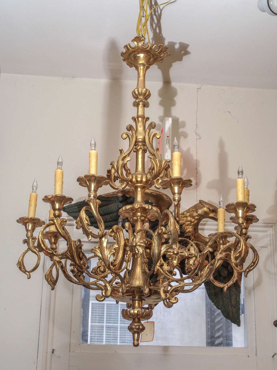 Italian giltwood and gesso on iron structure chandelier from the estate of Arturo Toscanini, 19th century.