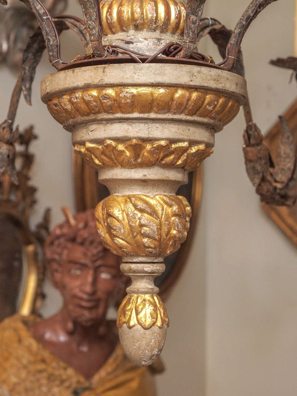 Pair of 19th Century Tuscan Parcel-Gilt and Paint with Iron Chandeliers In Good Condition In Natchez, MS