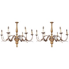 Pair of 19th Century Tuscan Parcel-Gilt and Paint with Iron Chandeliers